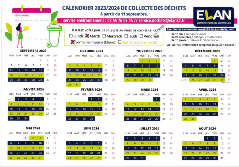 Calendrier collecte des déchets sur Saint Laurent Les Eglises